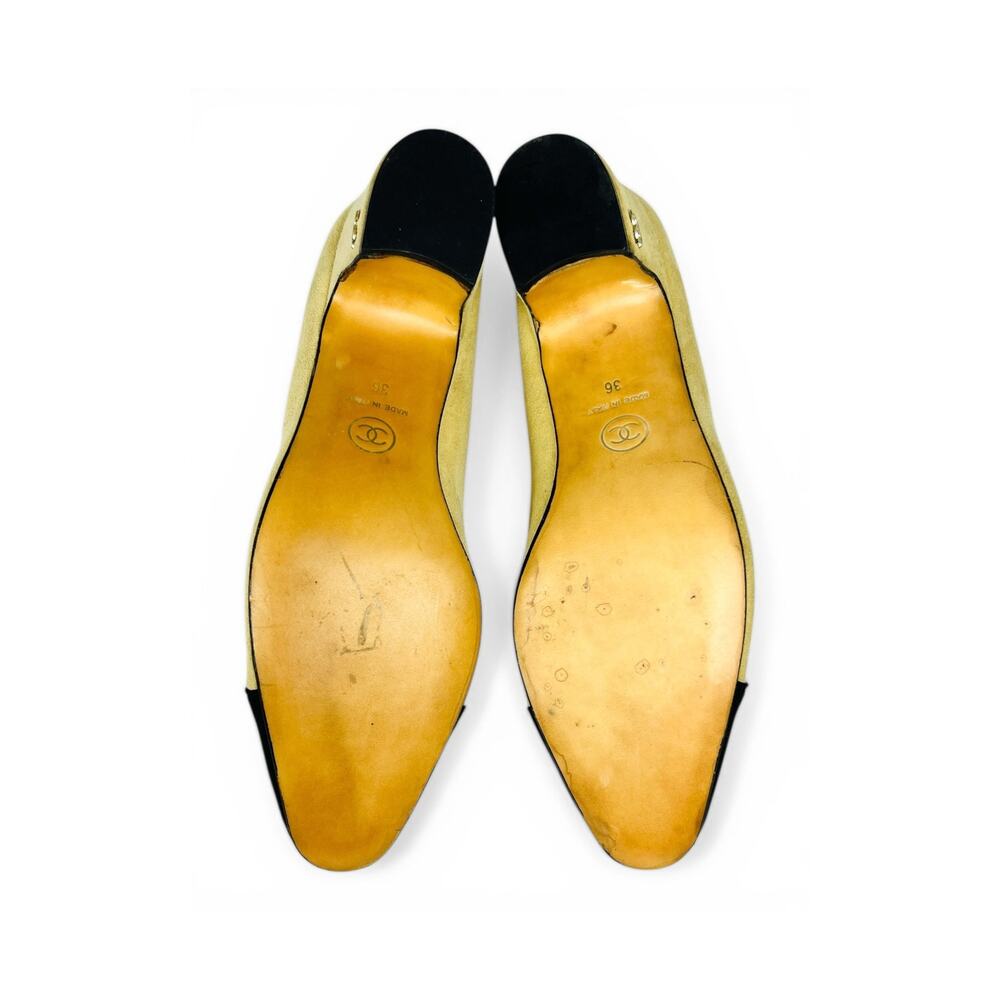 Chanel Cap Toe Beige Suede Block Heel Pumps EU 36 Two Tone - Picture 4 of 9